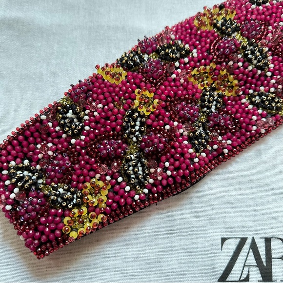 New Zara Purple Beaded Sash Belt 7521/037 Size 30 - Picture 8 of 11
